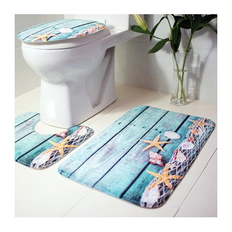 Bleu Tapis WC Antidérapant Doux Absorbant Epais en Chenille pour la Salle de Bain/WC,Lavable en Machine Ensemble Tapis de Bain Carpettes de Toilette 2 Pièces 